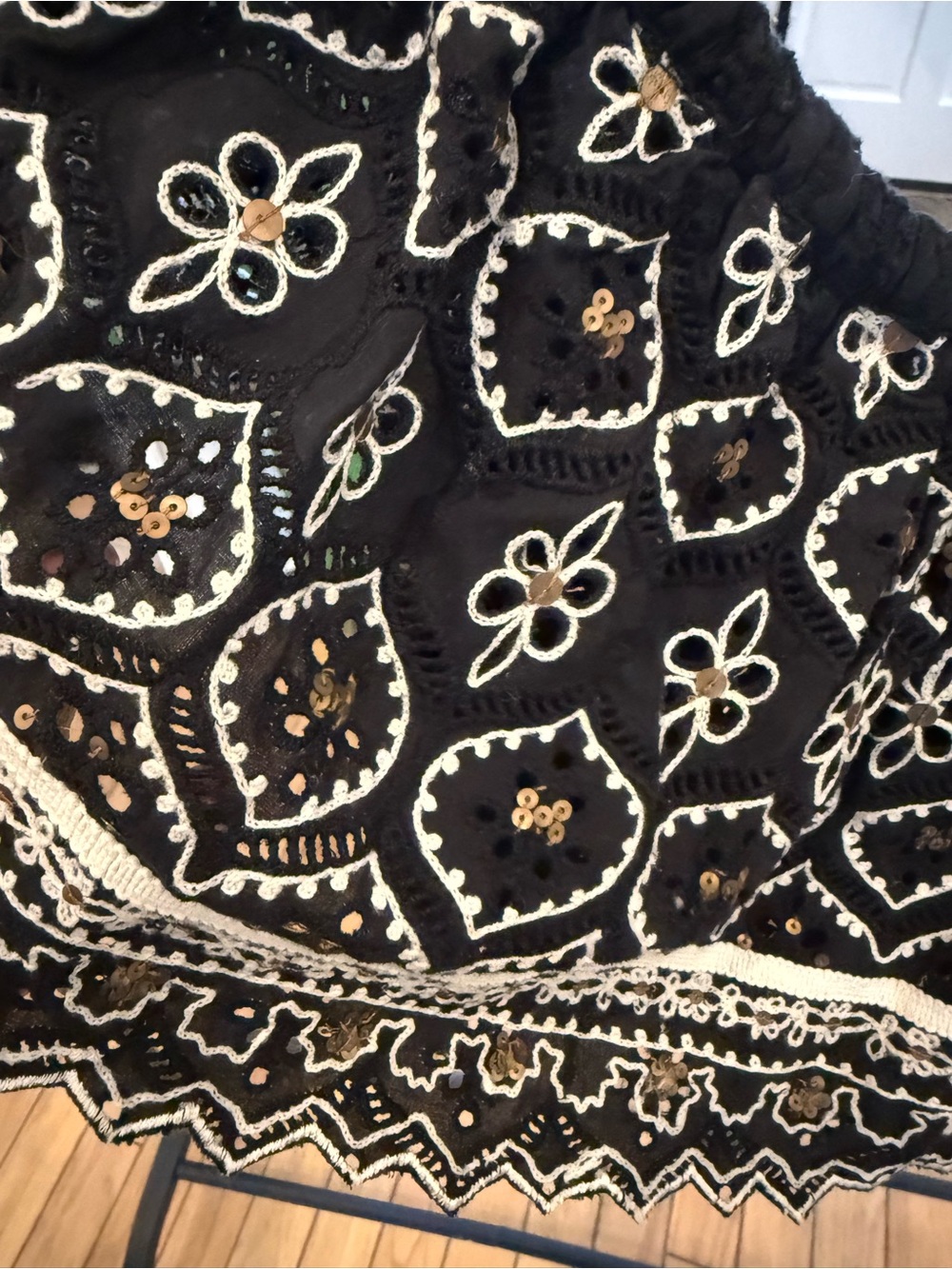 Anthro Off-Shoulder Black Embroidered Ruffle Top - Picture 4 of 5
